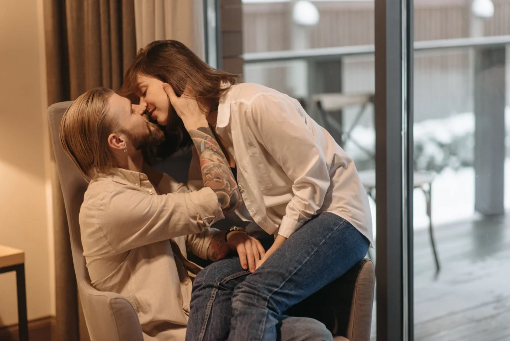 A loving couple shares a tender kiss